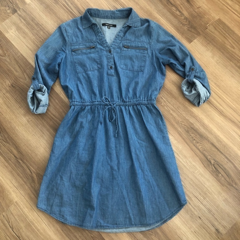 New Look Chambray Collar Dress Women Size Medium
